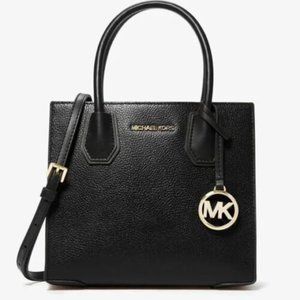 Michael Kors Mercer Med Pebble Leather Messenger Crossbody Bag Black MSRP 448